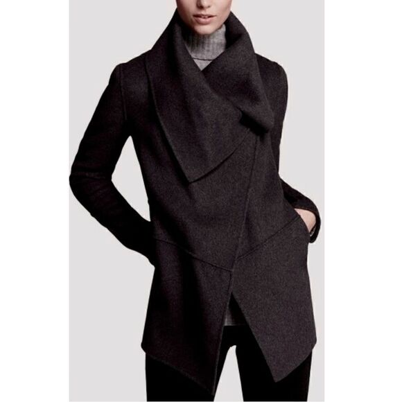 Mackage Vane Black Luxe Wool Draped Waterfall Collar Wrap Jacket Marila Sz XS - Picture 1 of 7